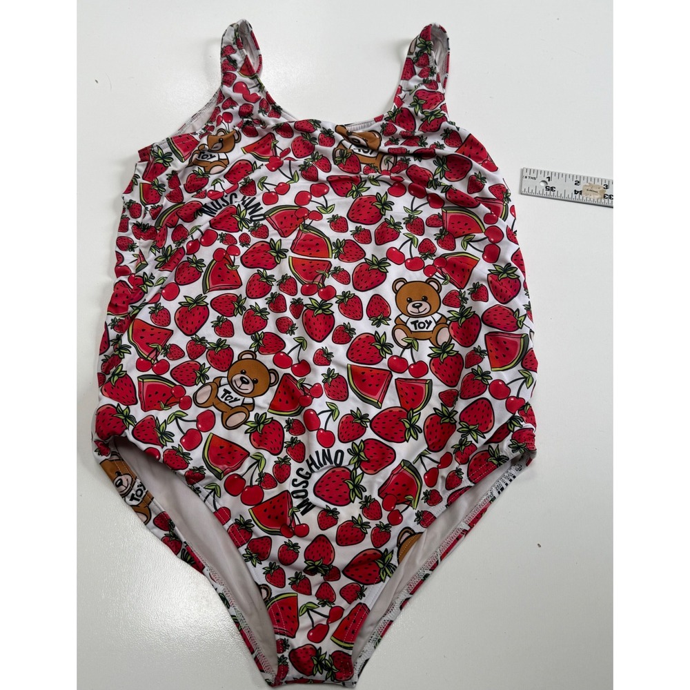 Moschino Teen Girls Fruit Teddy Bear One Piece Swimsuit Size 12 Red White HEL00B